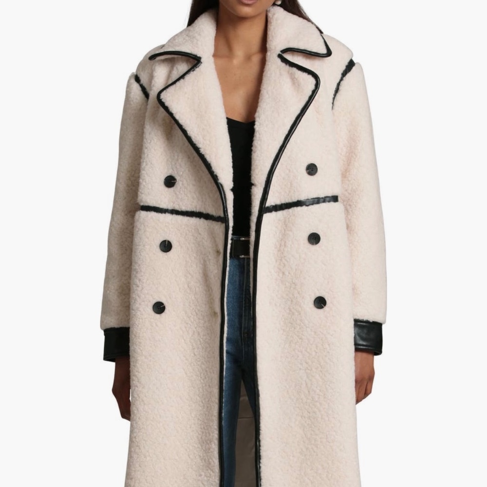 Avec Les Filles Faux Shearling Double Breasted Coat